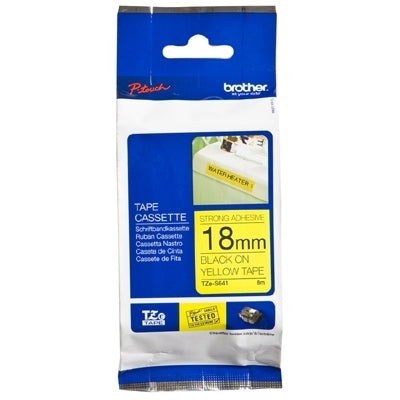 Brother TZe-S641 TZeS641 Original 18mm Black Text on Yellow Strong Adhesive Laminated Tape - 8 metres