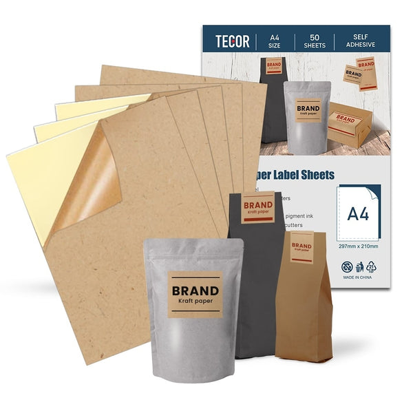 Self Adhesive Light Kraft Paper Sticker Labels A4 Size - 50 sheets per pack