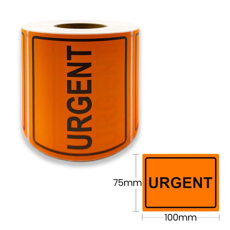 URGENT Label 100x75mm Orange Adhesive Warning Shipping Sticker  (500 Labels per Roll)