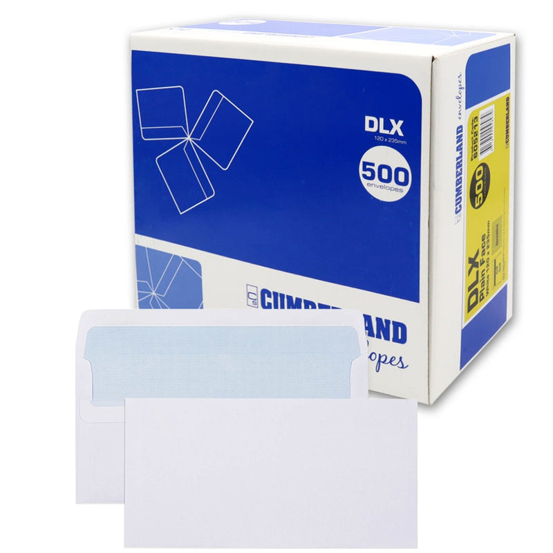 500PCS Self Seal DLX Envelopes Plain Face 120 X 235mm Secretive White 80gsm Cumberland 605213