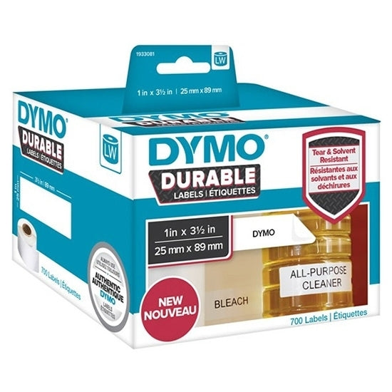 3 x Dymo 1933081 Original Durable Industrial White Label Roll 25mm x 89mm - 700 labels per roll