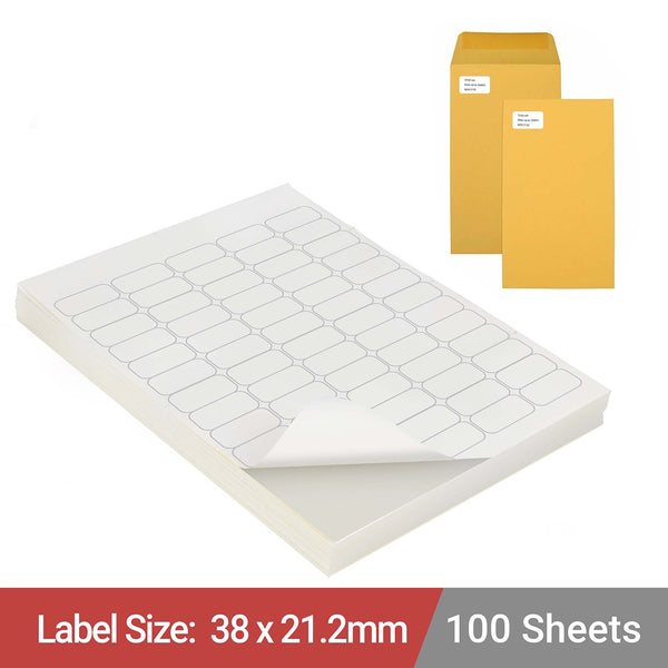 A4 White Self Adhesive Paper Address Mailing Laser Inkjet Sticker Labels 38 x 21.2mm - 65 Labels Per Sheet