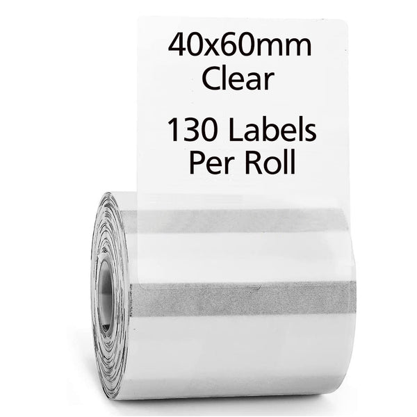 3 Rolls 40mm x 60mm Transparent Direct Thermal Labels Clear - 130 Labels per roll (13mm Core)