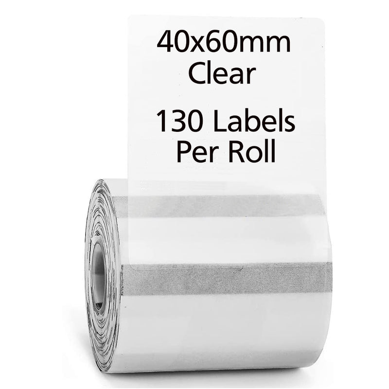 5 Rolls 40mm x 60mm Transparent Direct Thermal Labels Clear - 130 Labels per roll (13mm Core)