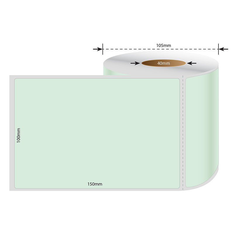 Perforated Direct Thermal Labels Green 100mm X 150mm - 350 Labels per Roll