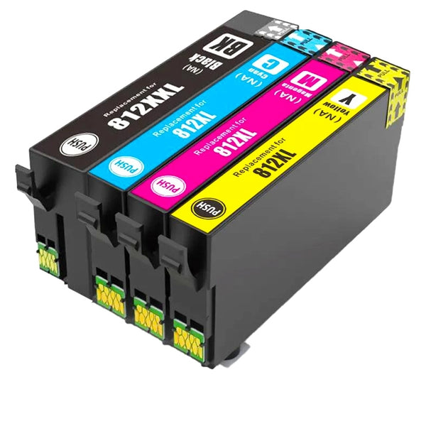 4 Pack Epson 812XXL Black + 812XL CMY (C13T02K192 + C13T05E292-C13T05E492) Generic High Yield Ink Cartridge Combo [1BK,1C,1M,1Y]