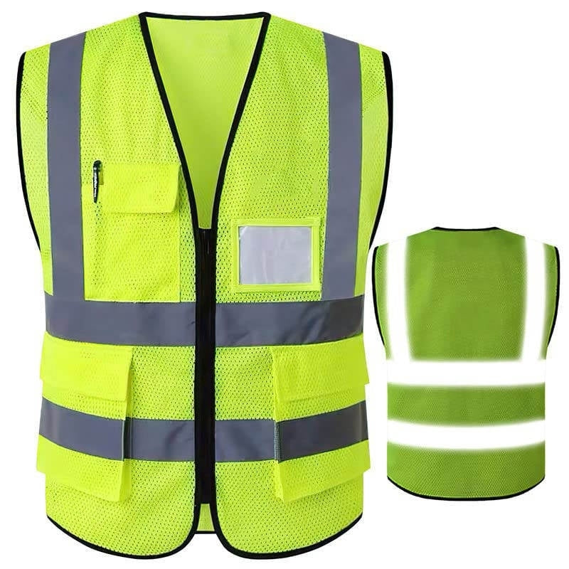 Mesh Reflective Safety Vest with Pockets and ID Badge Holder Unisex Workwear with High Visibility Yellow