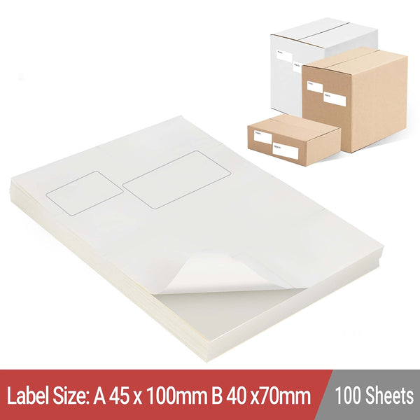 A4 White Self Adhesive Paper Address Mailing Sticker Two Integrated Label 70 x 40 mm & 100 x 45mm