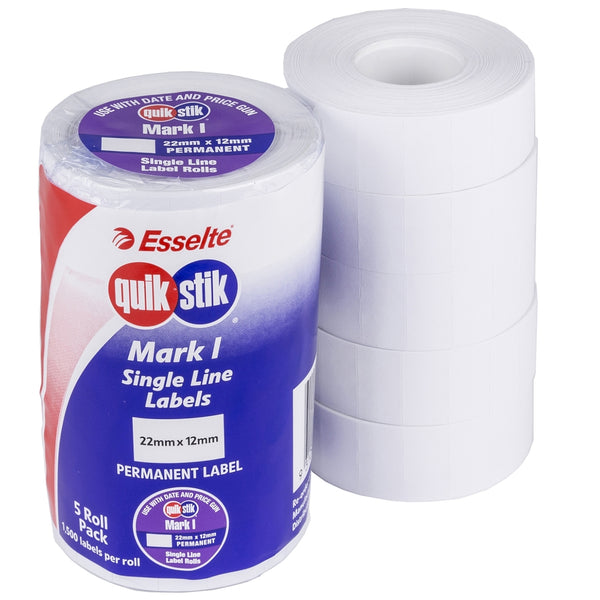 QuikStik Mark 1 Price Gun Single Line Labels Permanent Plain White 48264 (Pack of 5 Rolls)