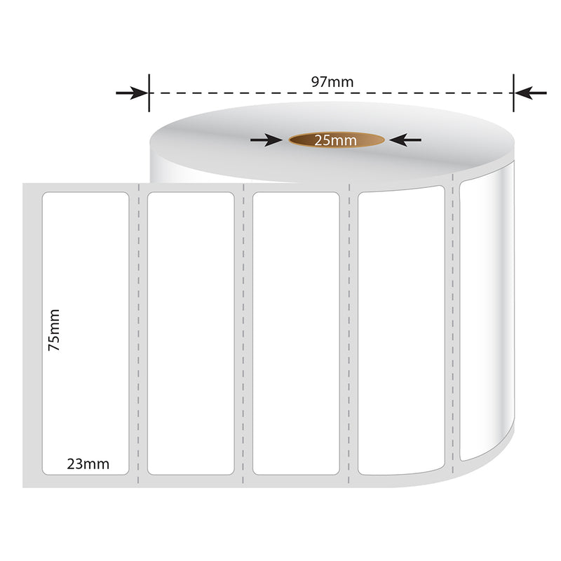 75mm X 23mm Perforated Direct Thermal Labels White - 2000 Labels per Roll