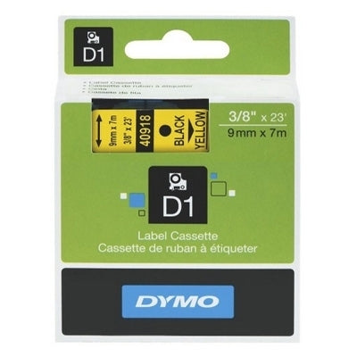 3 x Dymo SD40918 / S0720730 Original 9mm Black Text on Yellow Label Cassette - 7 meters