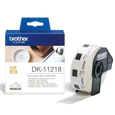 5 x Brother DK-11218 DK11218 Original Black Text on White 24mm Diameter Die-Cut Paper Label Roll - 1000 labels per roll