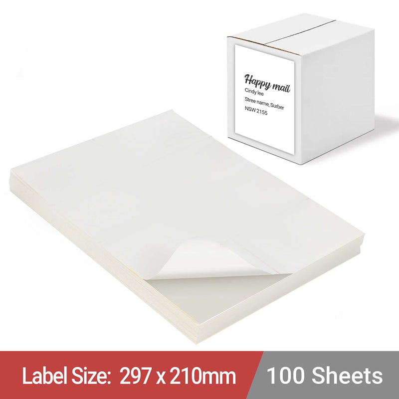 A4 White Self Adhesive Paper Address Mailing Laser Inkjet Sticker Labels 297 x 210mm - 1 Label Per Sheet