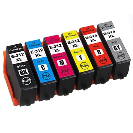 6 Pack Epson 312XL 314XL Generic High Yield Inkjet Cartridge Combo [1BK,1C,1M,1Y,1GY,1R]