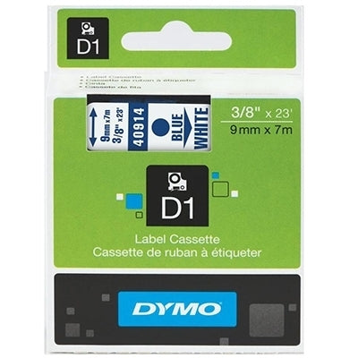 Dymo SD40914 / S0720690 Original 9mm Blue Text on White Label Cassette - 7 meters