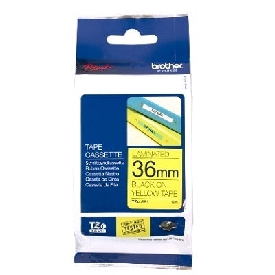 Brother TZe-S661 TZeS661 Original 36mm Black Text on Yellow Strong Adhesive Laminated Tape - 8 metres