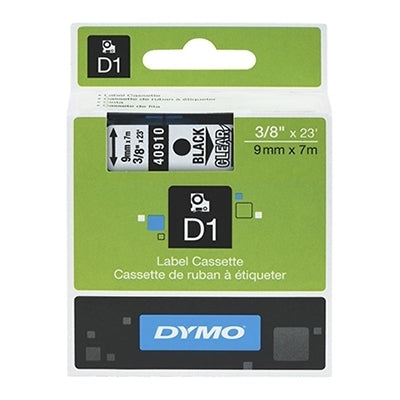 5 x Dymo SD40910 / S0720670 Original 9mm Black Text on Clear Label Cassette - 7 meters