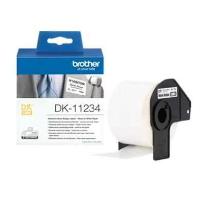 Brother DK-11234 DK11234 Original Black Text on White 60mm x 86mm Die-Cut Name Badge Paper Label Roll - 260 labels per roll