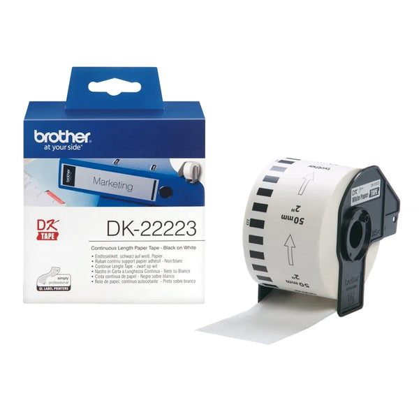 Brother DK-22223 DK22223 Original Black Text on White Continuous Paper Label Roll 50mm x 30.48m