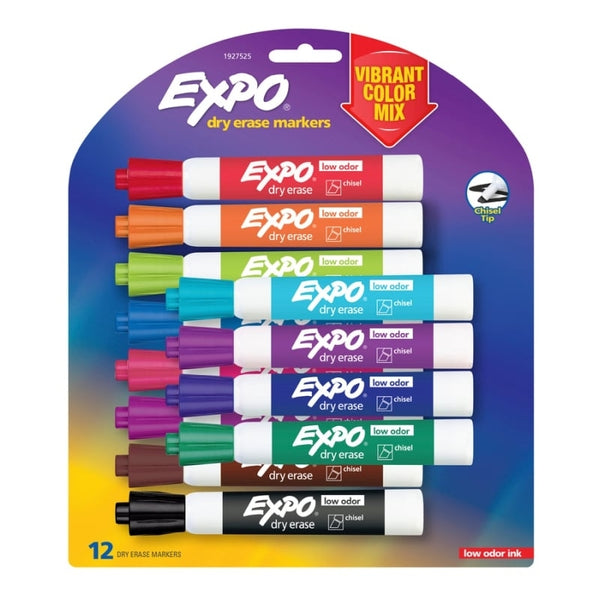 Expo Chisel Tip Whitebaord Marker Vibrant Colours 12 Pack