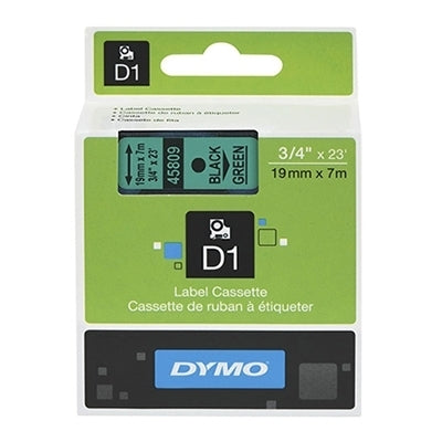 5 x Dymo SD45809 / S0720890 Original 19mm Black Text on Green Label Cassette - 7 meters