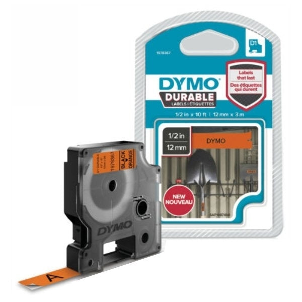 3 x Dymo SD1978367 Original 12mm x 3m Black On Orange D1 Durable Label Tape