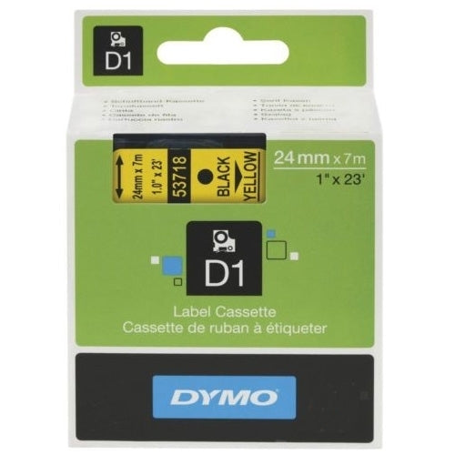 10 x Dymo D1 SD53718 / S0720980 Original 24mm Black Text on Yellow Label Cassette - 7 meters