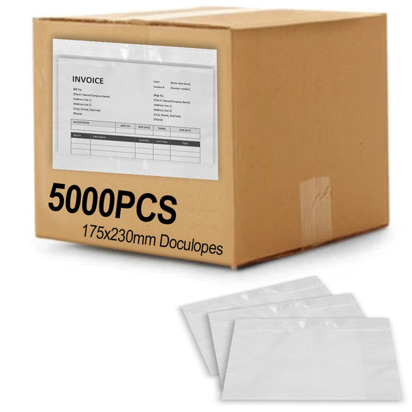 5000PCS Plain Doculopes 175mm x 230mm Sticker Pouch A5 Document Envelope - White