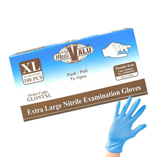 Blue Nitrile Gloves Latex and Powder TGA Approved Examination Gloves Pack of 1000 - Extra Large