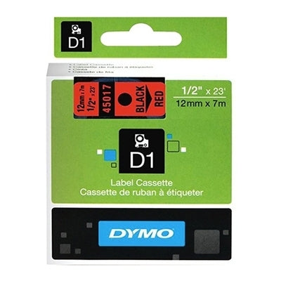 5 x Dymo SD45017 / S0720570 Original 12mm Black Text on Red Label Cassette - 7 meters