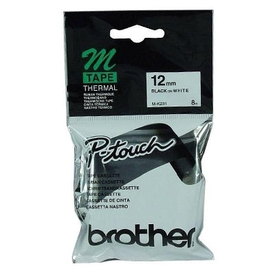 10 x Brother M-K231 MK231 Original 12mm Black Text on White Tape - 8 meters