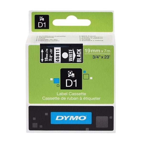 5 x Dymo SD45811 / S0720910 Original 19mm White Text on Black Label Cassette - 7 meters