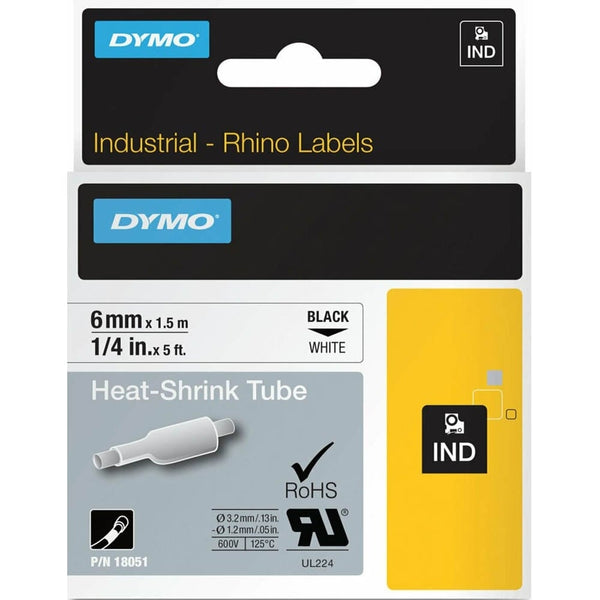 3 x Dymo SD18051 Original 6mm Black Text on White Heat-Shrink HeatShrink Tube Industrial Rhino Label Cassette - 1.5 meters