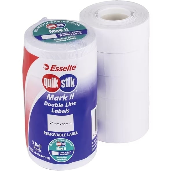 QuikStik Mark II Price Gun Double Line Labels Removable Plain White 48248 (Pack of 5 Rolls)