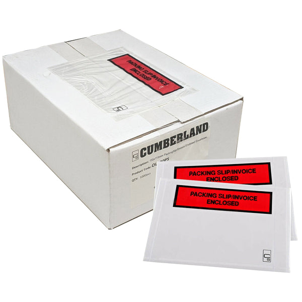 1000PCS Cumberland 'PACKING SLIP / INVOICE ENCLOSED' 115mm x 155mm Doculopes Envelope Document Pouch - White