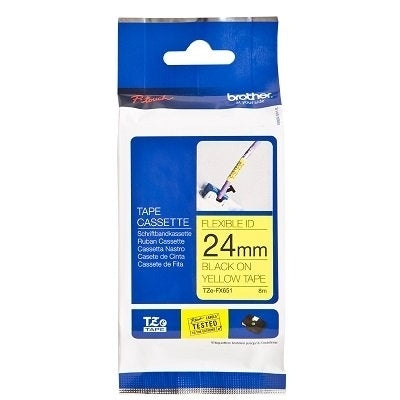 5 x Brother TZe-FX651 TZeFX651 Original 24mm Black Text on Yellow Flexible ID Laminated Tape - 8 metres