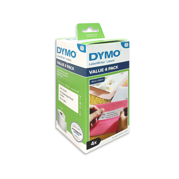 4 Rolls Dymo Single SD99012 / S0722400 Original White Label Roll 36mm x 89mm - 260 labels per roll (5122497)