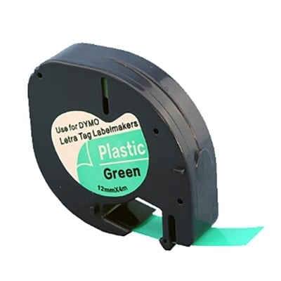 5 x Dymo SD91204 Generic 12mm x 4m Black On Green LetraTag Plastic Tape