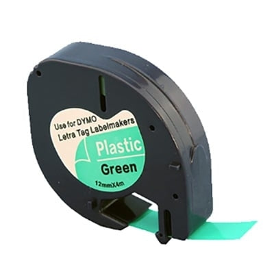 10 x Dymo SD91204 Generic 12mm x 4m Black On Green LetraTag Plastic Tape