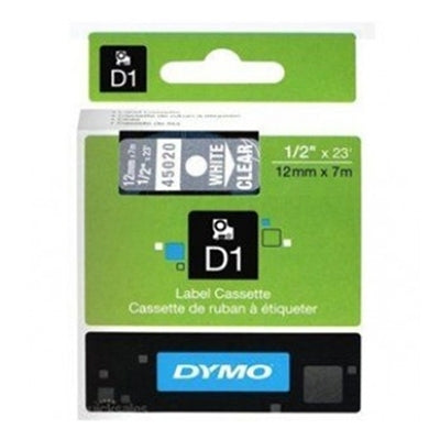 5 x Dymo SD45020 / S0720600 Original 12mm White Text on Clear Label Cassette - 7 meters