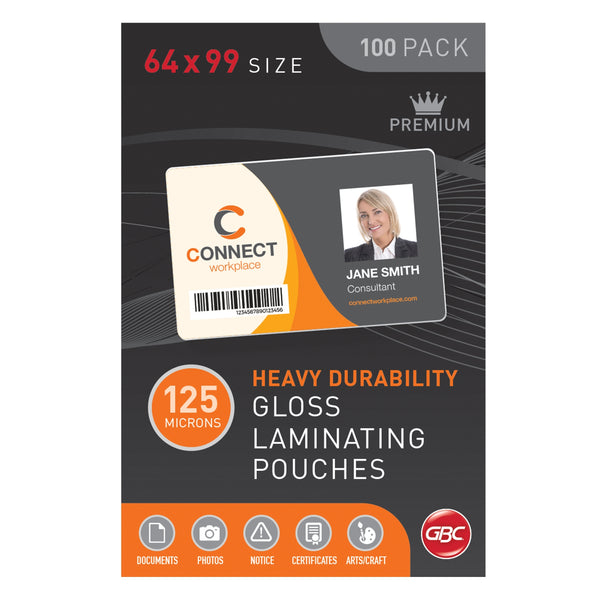 100 Sheets GBC Laminating Pouches Gloss 64x99mm - 125 Microns