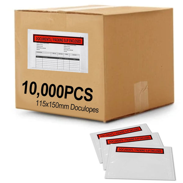 10,000PCS 'DOCUMENTS / PACKING SLIP ENCLOSED' 115mm x 150mm Doculopes Sticker Pouch Document Envelope - White