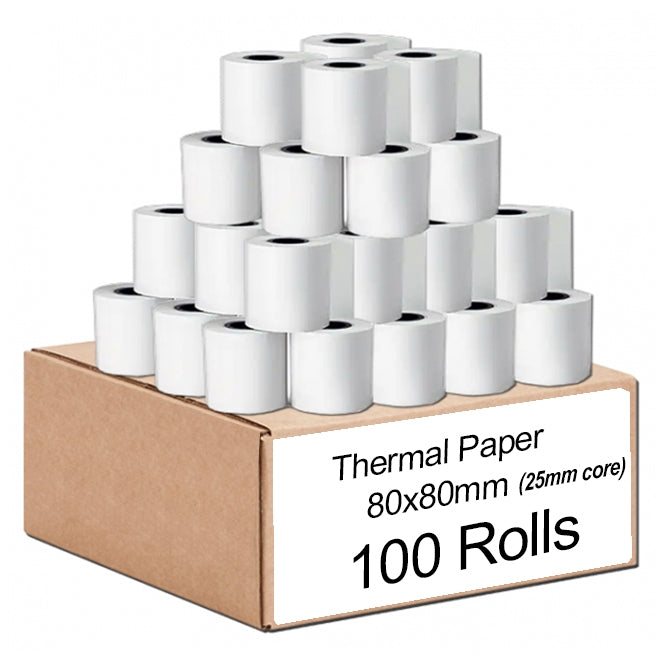 100 Bulk Rolls 80x80mm Thermal Paper Cash Register Receipt Roll (25mm Core)