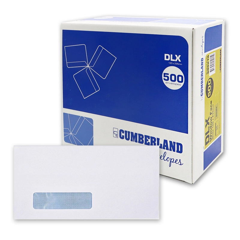 500PCS Self Seal DLX Envelopes Window Face 120 x 235mm Secretive White Cumberland 605214