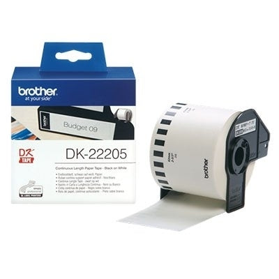 10 x Brother DK-22205 DK22205 Original Black Text on White Continuous Paper Label Roll 62mm x 30.48m