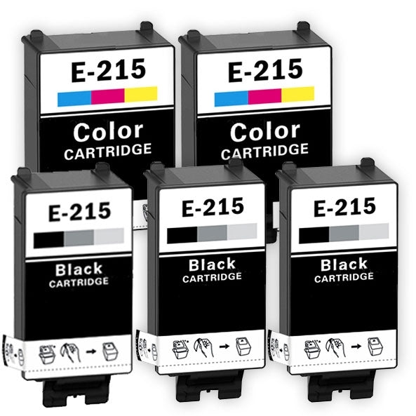 5 Pack Generic Epson 215 [3BK+2CL] Ink Combo [C13T215192+C13T216092]