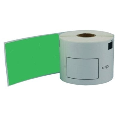 Brother DK-11202 DK11202 Generic Black Text on Green Die-Cut Paper Label Roll 62mm x 100mm - 300 labels per roll