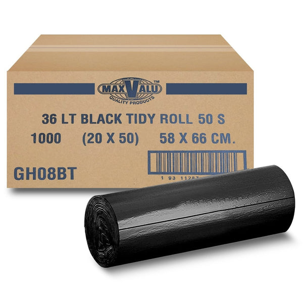 Tidy Bags 36L Black Bin Liners 65X58cm -  20 Rolls (1000 Bags)