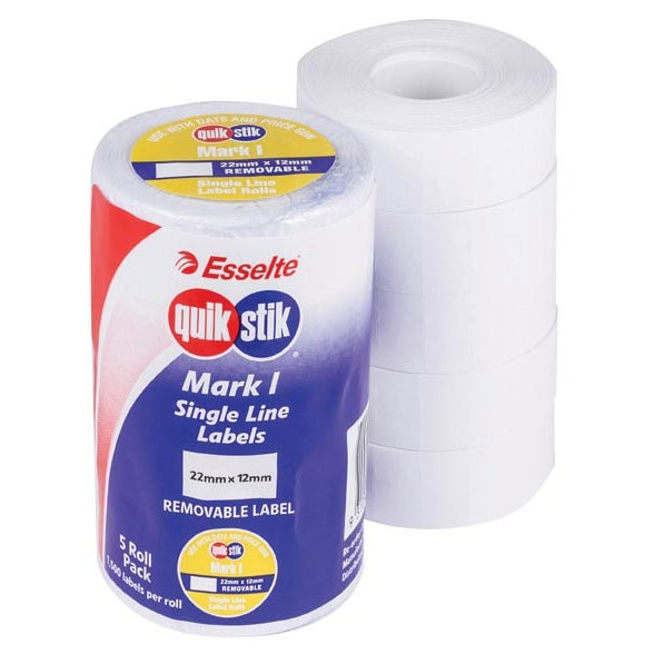 QuikStik Mark 1 Price Gun Single Line Labels Removable Plain White 48246 (Pack of 5 Rolls)