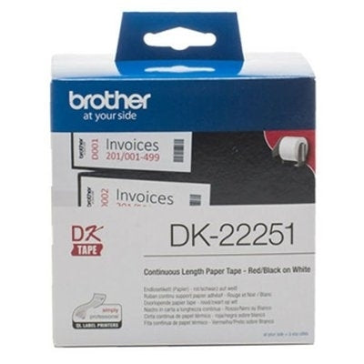 20 x Brother DK-22251 DK22251 Original Black & Red Text on White Continuous Label Roll 62mm x 15.24m